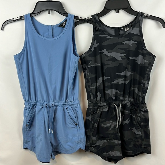 Athleta Girl Other - 2 Athleta Girl All in Romper Camo Black and Cottage Blue Size 8-10 Like NEW